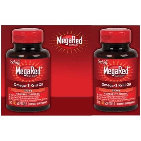 2 botellas de Schiff MegaRed. 350 mg Omega-3 Krill Oil 130 Softgels