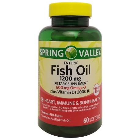 Spring Valley entéricas aceite de pescado cápsulas blandas 1200 mg 60 conteo
