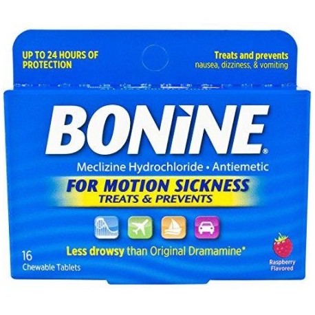 Bonine Movimiento enfermedad de protección tabletas masticables 16 comprimidos náuseas (paquete de 4)