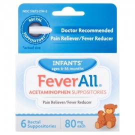 Fever All Acetaminofeno Supositorios Infants' Edades 6-36 meses 80 mg 6 recuento