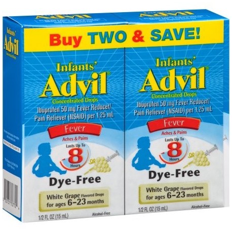 Advil Infants' reductor de la fiebre - Analgésico sin colorantes 50 mg de ibuprofeno gotas concentradas (Sabor de uva blanca 05