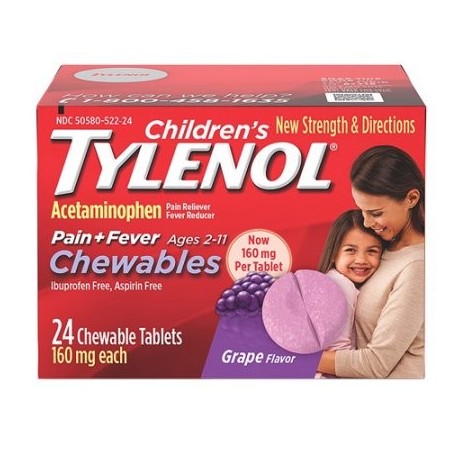 TYLENOL Childrens Dolor Fiebre Plus tabletas masticables Uva 24 Ea paquete de 2