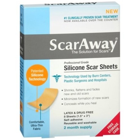 ScarAway láminas de silicona Scar 8 Count (15" x 3" ) 8 Cada (Pack de 4)