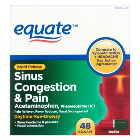 equate congestión de liberación rápida del dolor sinusal y cápsulas de gel 48 conteo