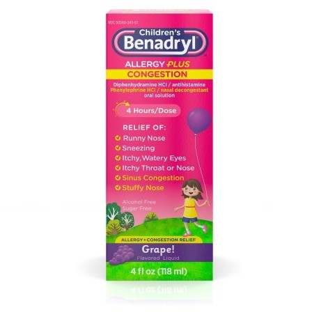 Benadryl para niños - D Alergia y sinusitis líquida 4 Oz