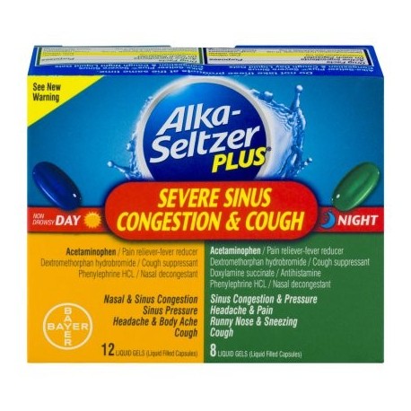 Alka-Seltzer Plus Día y Noche severa congestión sinusal y alivio para la tos Liquid Gels 20 ct