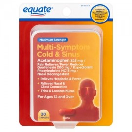 equate Maximum Strength Multi-Symptom Cold Relief Caplets y de los senos paranasales 30 ct