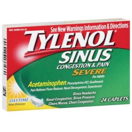 TYLENOL Sinus Congestion -amp- Pain Severe Caplets Daytime no soñoliento 24 EA (Pack de 3)
