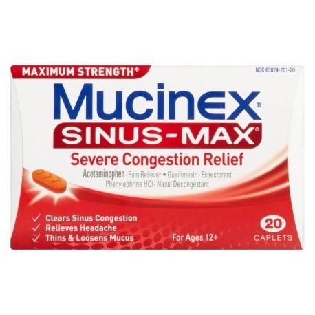 Mucinex senos de socorro Max-Sever congestión 20 de recuento