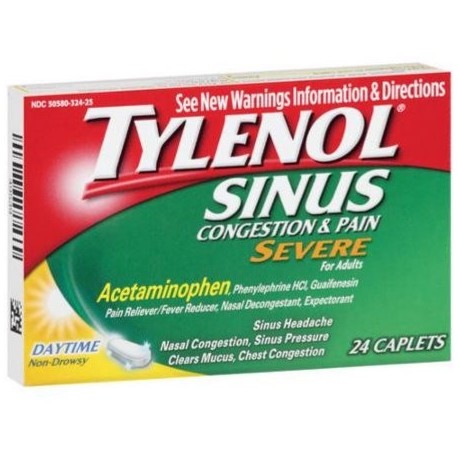 TYLENOL Sinus Congestion -amp- Pain Severe Caplets Daytime no soñoliento 24 EA (paquete de 6)