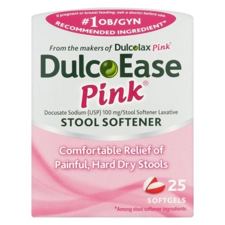 DulcoEase Pink ablandador fecal Cápsulas 25ct 100 mg docusato de sodio - Suavizante de Deposición de laxantes