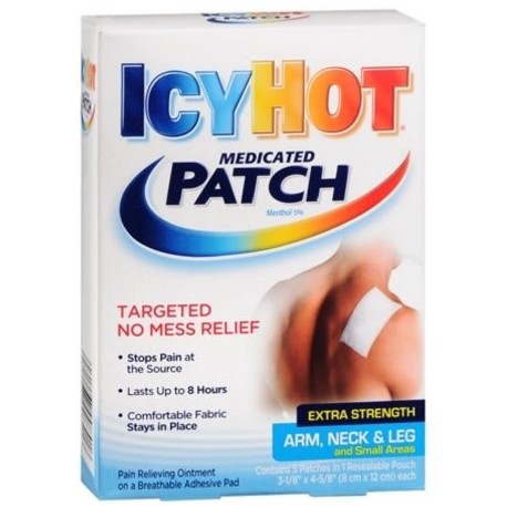 Icy Hot parches medicados Fuerza Extra Pequeño (brazo cuello piernas) 5 cada uno (paquete de 4)
