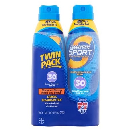 Coppertone Deporte de Alto Rendimiento Ultra Clear Protector solar Sweatproof continuo spray SPF 30 6 oz 2 ct