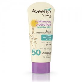 Aveeno bebé Protección continua de loción de protección solar de amplio espectro con SPF 50 sudor y resistente al agua 3 Oz.