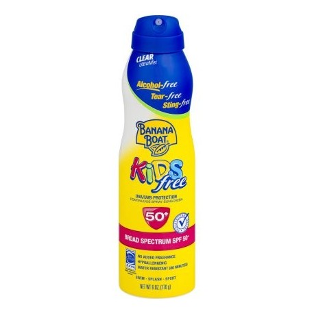 Banana Boat Niños gratis de amplio espectro continuo spray protector solar SPF 50- 6 oz