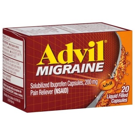 Advil solubilizada Ibuprofen cápsulas 200 mg Analgésico (AINE) Advil Migraña 20 ct