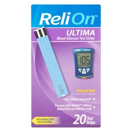 ReliOn Strips Ultima prueba de glucosa 20 Count