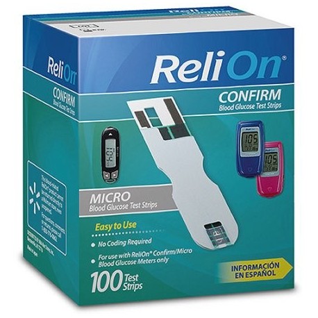 ReliOn Confirmar - Strips Micro prueba de glucosa 100 Ct