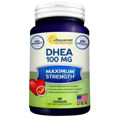 Asquared Nutrition DHEA 100mg Cápsulas de fuerza máxima 200 Ct