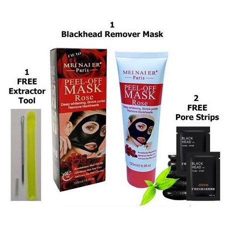 1 Máscara Negro (con Rose Aceite Natural Esencia) 1 - Herramienta extractor de la espinilla - 2 tiras de poro - Gran Plus Limpi