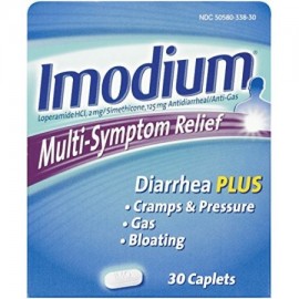 Paquete de 2 Multi-Symptom Relief Diarrea Calambres Distensión de gas 30 Cápsulas Cada