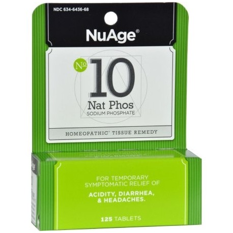 NuAge homeopático Natrum Phosphoricum 10 tabletas alivio natural de la acidez diarrea y dolores de cabeza 125 Conde