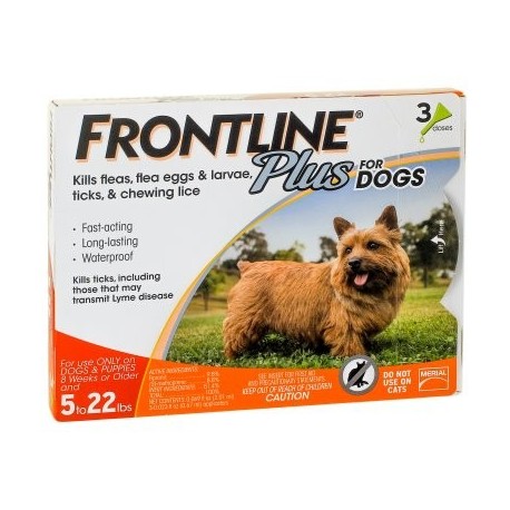 Frontline Plus Control de pulgas y garrapatas para perros pequeños de 5 a 22 libras 3 tratamientos