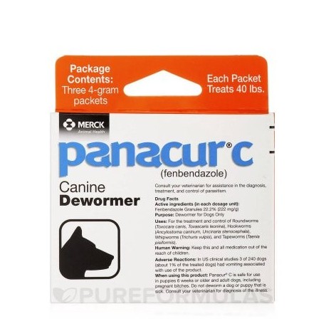 Panacur C Fenbendazole canina Antihelmíntico tres paquetes de 4 Gram