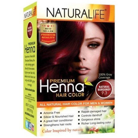 Naturalife Henna Natural Color de cabello para hombres y mujeres natural Borgoña 9.3