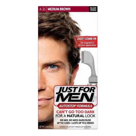 Just For Men AutoStop Fórmula Fácil Peine-A35 en Color de pelo marrón medio 1.2 OZ