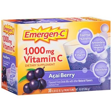 2 Pack Emergen-C Pink 1000 Mg Vitamin C Supplement Acai Berry 30 Packets Each