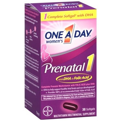 One A Day prenatal de las mujeres 1 con DHA y ácido fólico multivitamínico - multimineral Suplemento 30 de recuento