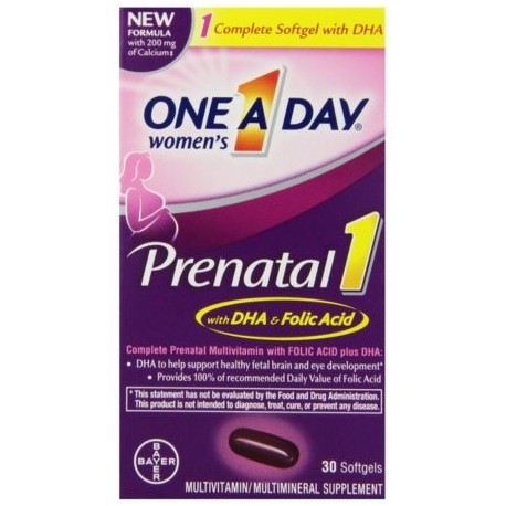 One-A-Day Prenatal 1 con DHA y ácido fólico Softgels 30 ea (Pack de 4)