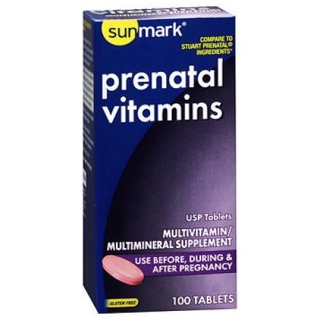 SunMark prenatal de vitaminas multivitaminas - multiminerales Suplemento tabletas - 100 Tabletas