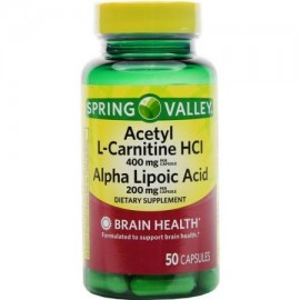 Spring Valley cápsulas de suplementos dietéticos Acetil L-Carnitina HCl ácido alfa lipoico 50 recuento