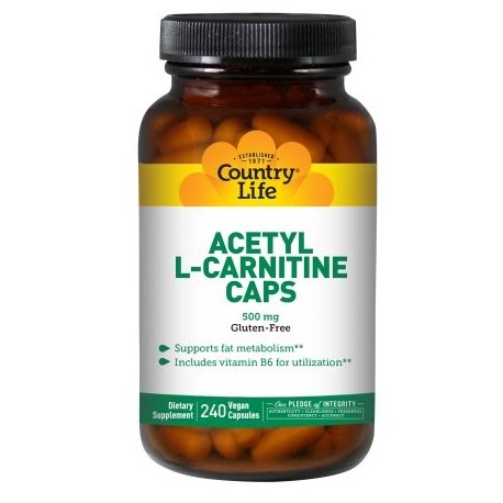 Country Life Vitaminas acetil L-carnitina Vegicaps 500 mg 240 Ct