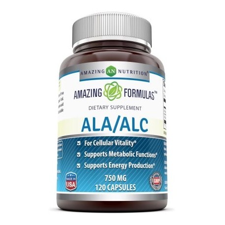 Amazing Formulas ALA - ALC (Ácido alfa lipoico - acetil-L-carnitina) dietética Supplement- 750 mg 120 Cápsulas