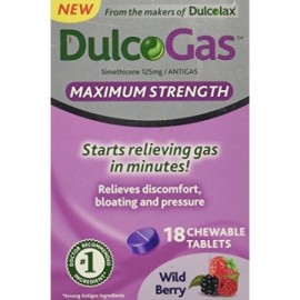 Paquete de 2 DulcoGas Maximum Strength antigas Wildberry 18 tabletas masticables Cada